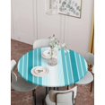 thumbnail image 2 of Watercolor Ocean Turquoise Line Fitted Round Tablecloths Elastic Edged Table Covers 55"-60",Modern Geometrical Stripe Art Waterproof Dining Room Table Cloth for Kitchen Holiday Party Tables Decor, 2 of 6
