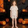 thumbnail image 2 of CUZIBR Girls Halloween Pajamas Sets Ghost Bat Witch Hat Pumpkin Print Lapel Button Short Sleeve Top Elastic Waist Shorts 2 Pieces Sleepwear Loungewear For Kids,White-K,11-12 Years, 2 of 4