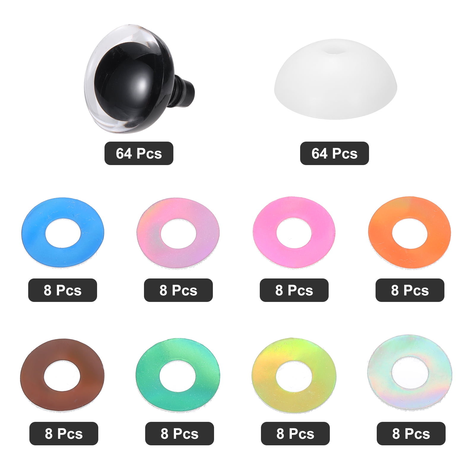 Uxcell 25mm Flash Safety Eyes, 64 Pcs Doll Eyes Realistic Colorful Crocheting Safety Eyes for Decor Crochet Accessories Dolls Craft Halloween, 8 Colors