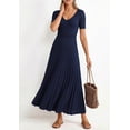 thumbnail image 3 of PRETTYGARDEN Women's Spring Midi Sweater Dresses Elegant Pleated Ribbed Knit Short Sleeve V Neck A Line Summer Outfits, 3 of 10