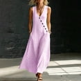 thumbnail image 6 of Guluxicc Summer Maxi Dresses for Women Linen V Neck Sleeveless Beach Sundress Button Casual Loose Tank Dress with Pockets, 6 of 8
