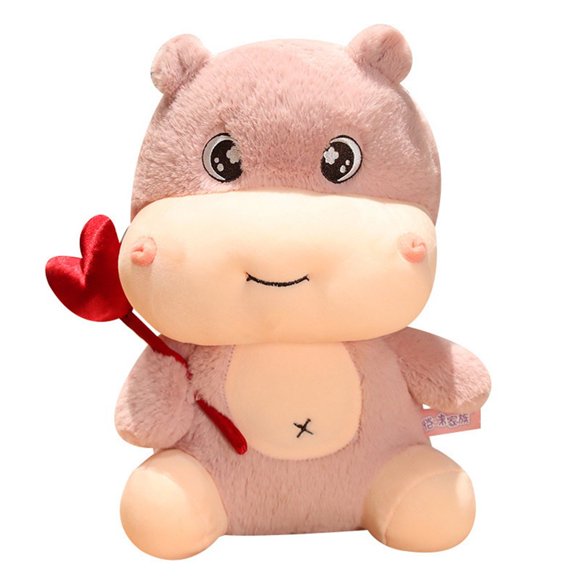 Poupée en Peluche Hippopotame Coton PP Remplissage Complet Doux Cadeaux d'Anniversaire Mignons Cœur d'Amour Décor Peluche Jouet Fournitures pour Enfants