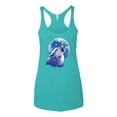 thumbnail image 2 of Wolf Howling at the Moon | Womens Animal Lover Premium Tri-Blend Racerback Tank Top, Tahiti Blue, Large, 2 of 3