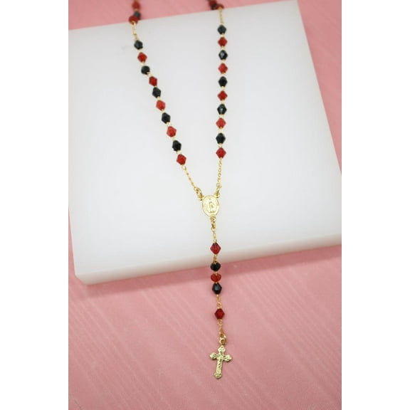 Catholic Red And Black Bead Rosary With Crucifix Cross (G79B)