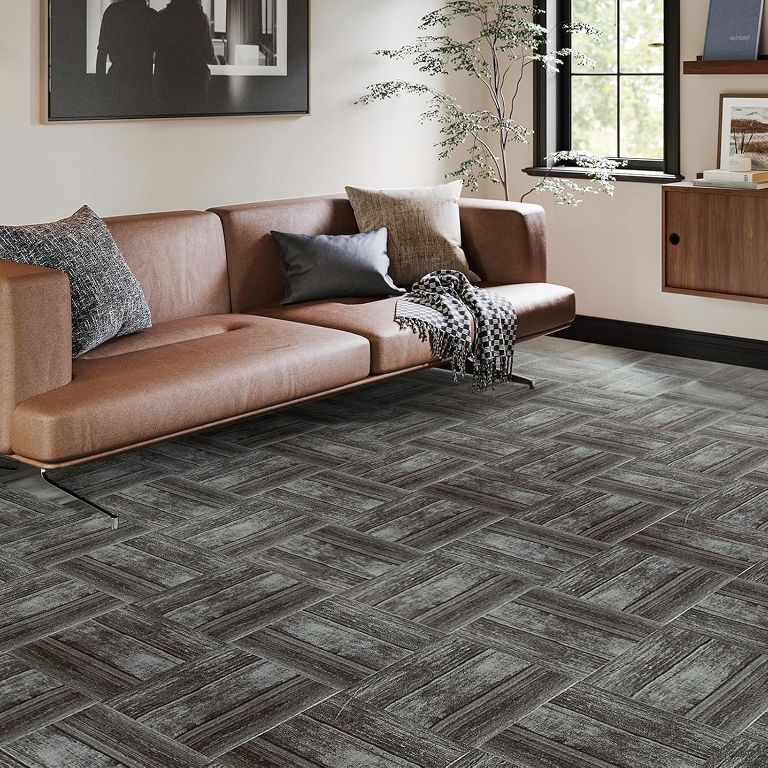 30-Pack Peel and Stick Floor Tiles, 12 x 12in Vinyl Flooring Tiles, Self-Adhesive Waterproof Flooring Planks for Kitchen, Dining Room, Bedrooms, 30 Sq. Ft - Grey Wood Texture