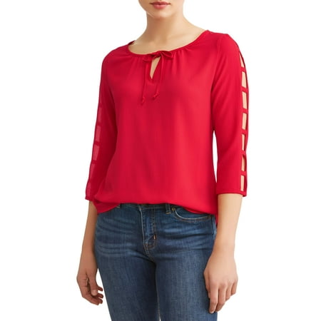 - Women's Strappy 3/4 Sleeve Scoop Neck Top
