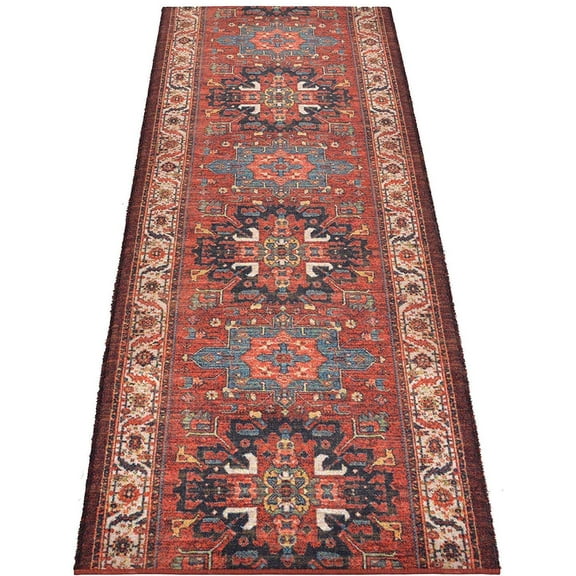 Rug Runner Custom Size Antique Vintage Look Distressed Red Medallion Design Cut to Size Runner Rug By Feet.