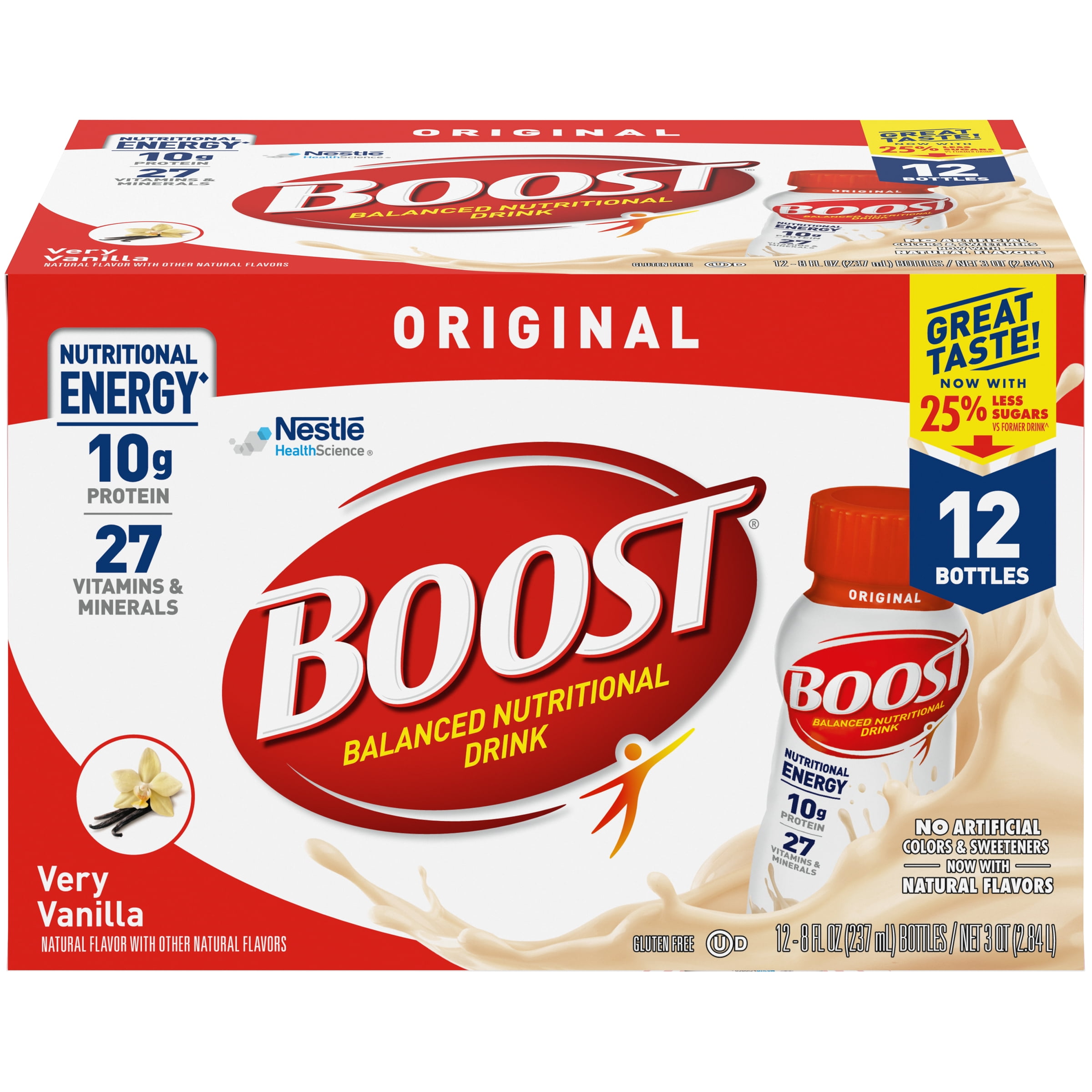 BOOST Original Nutritional Drink, Very Vanilla, 10g Protein, 12 - 8 fl oz Bottles