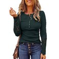 thumbnail image 2 of Camisas de manga larga para mujer, color puro, casual, con botones, estilo túnica, elegante para uso diario, 2 of 5