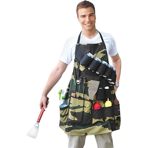 BigMouth Inc The Grill Sergeant BBQ Apron, Cotton Camouflage Gag Gift for Cookouts, Adjustable Strap, Pockets and Bottle Opener Included