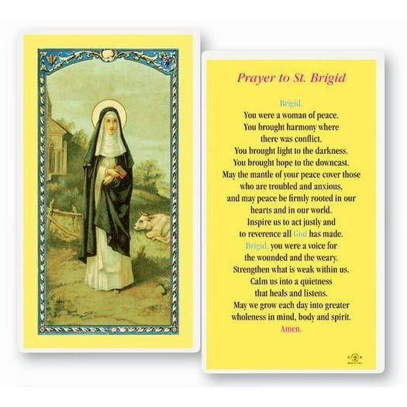 Saint Brigid Laminated Catholic Prayer Holy Card with Prayer on Back, Pack of 25