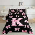 thumbnail image 2 of Castle Fairy Alphabet Bowknot 3pcs King Size Comforter Sets,Pink Bow Bedding Comforter Set,Monogrammed Letter Super Cozy Bedding Set,Luxury Girls Bedroom Decor,Reversible, 2 of 8