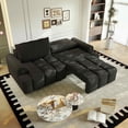 thumbnail image 4 of FFH 90.2" Pull Out Sofa Bed with Storage, 3-in-1 Convertible Sleeper Sofa King Size, Modern 4-Seater Teddy Couch for Living Room, Black, 4 of 16