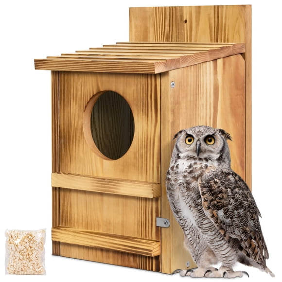 Casa para búhos MOBYKE para búho chillón, grande, de madera, con poste para rascar