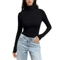 thumbnail image 2 of WHEANG Long Sleeve Shirts For Women High Neck Regular Long Sleeve Crewneck T Shirt Rayon Spandex Soft Elastic Slim Fit Base Layer 1Pc Black S-5Xl, 2 of 7