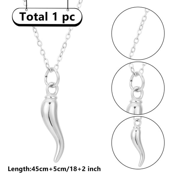 1set 1pc 304 Stainless Steel Horn of Plenty/Italian Horn Cornicello Cable Chain Necklaces for Women Men Stainless Steel color 17.71 inch(45cm) 1.5mm