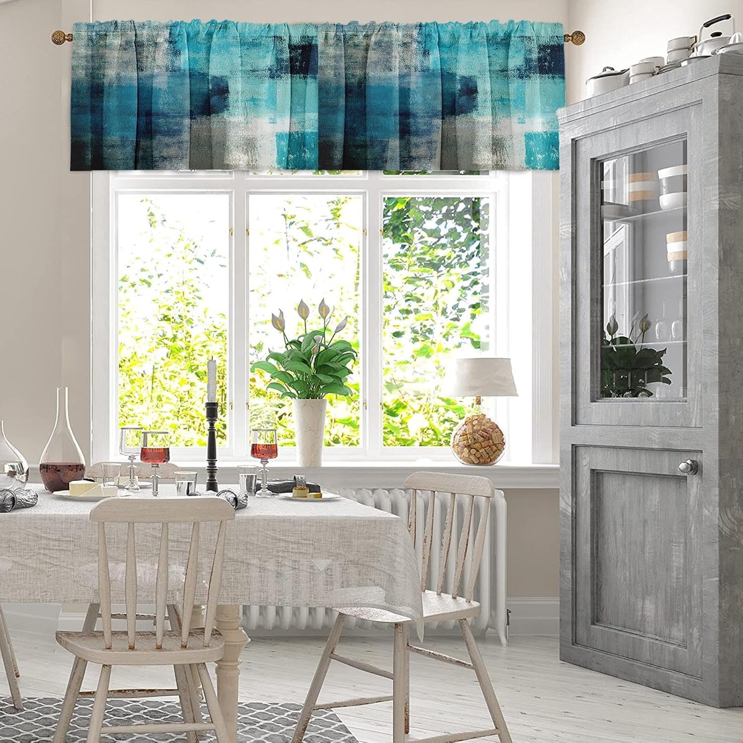 4 Pack Valances Window Treatments, Turquoise Abstract Modern Art Blackout Adjustable Valances for Living Room Bathroom Bedroom Kitchen Over Sink, 18x52 Inch Rod Pocket Valances