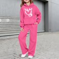 thumbnail image 2 of CPNG Kids Girls Sweatsuit 2 Piece Set Heart Print Sweatsuits Hoodie Sweatshirts and Jogger Sweatpants Sweat Set(Hot Pink,5-6 Years), 2 of 7