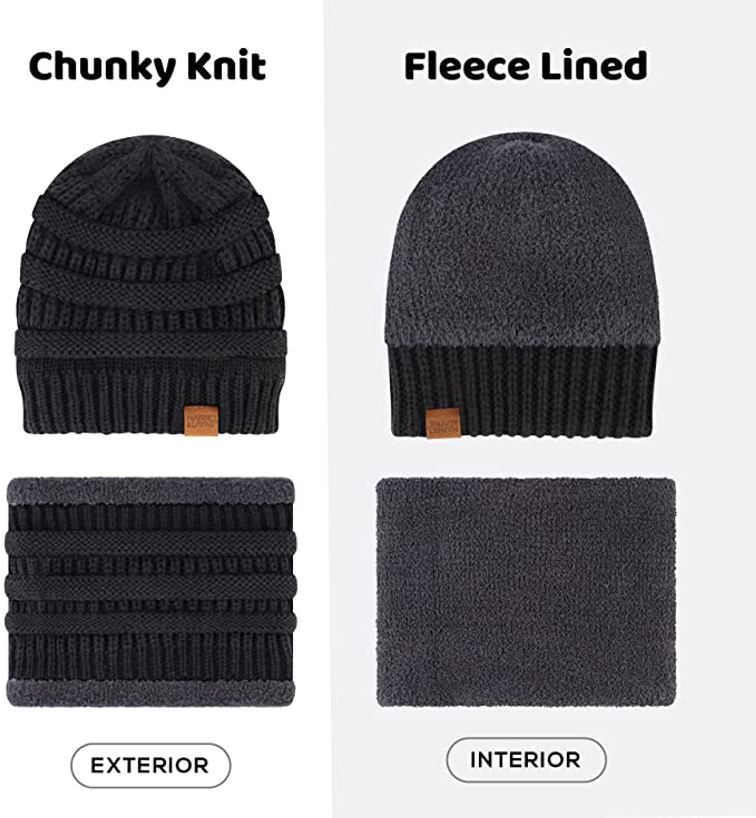 D&Y Black Speckled Thick Knit Beanie Hat & Gloves Set dg-39045304-1 main image 4