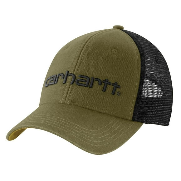 Gráfico del logotipo de Cap Carhartt de lona con parte trasera de malla para hombre, color verde