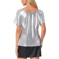 thumbnail image 3 of INSPIRE CHIC Metallic Tops for Women's Off Shoulder Short Sleeve Loose Party Sparkly Blouse, 3 of 5