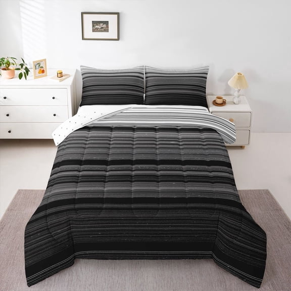 YST Geometric Comforter Set for Kids Toddler Size Color Block Stripe Black White Grey Stripes Lines Comforter Room Decorative Geometry Modern Art Bedding Set Duvet Set Quilt Set