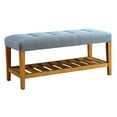 thumbnail image 2 of Blue Seat With Oak Frame And Shelf Storage Elegant Padded Bench Cozy Wood, 2 of 2