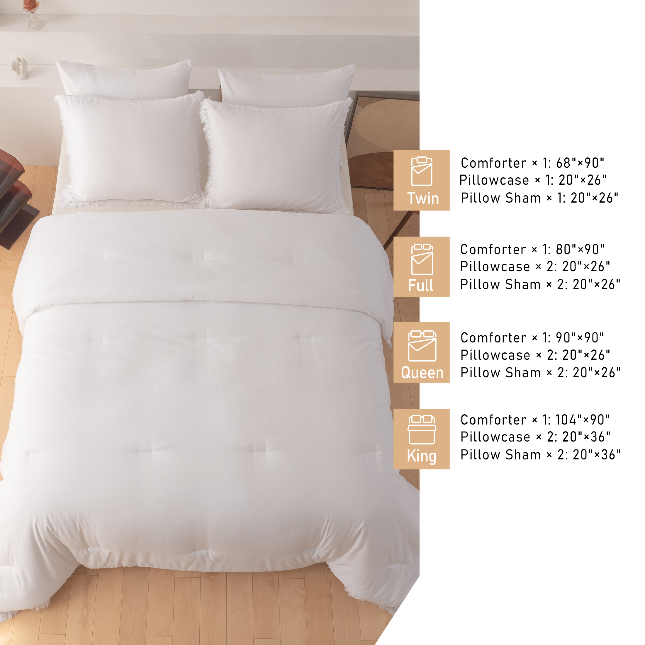 LEAFAX White Comforter Set Queen Boho Bedding Set Exquisite Tassel Pattern Microfiber Filling, Cozy Lightweight All Season, 5-Piece