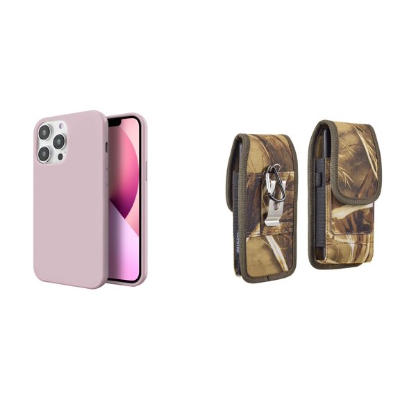 Slim Silicone Case and Belt Holster Pouch for iPhone 14 Pro Max (Pink/Camo)