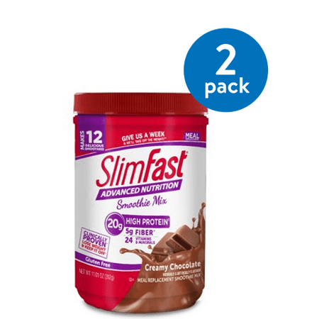 (2 Pack) SlimFast Advanced Nutrition High Protein Smoothie Mix Powder, Creamy Chocolate, 11.4 Oz, 12 (Best Fruit Smoothies For Weight Loss)