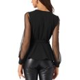 thumbnail image 3 of INSPIRE CHIC Women's Mesh Long Sleeve V Neck Ruffle Hem Peplum Top with Belt, 3 of 5