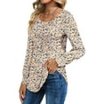 thumbnail image 3 of Shine Up Floral Blouses for Women Pleated Long Sleeve Shirts Casual Crewneck Tunic Tops, 3 of 7