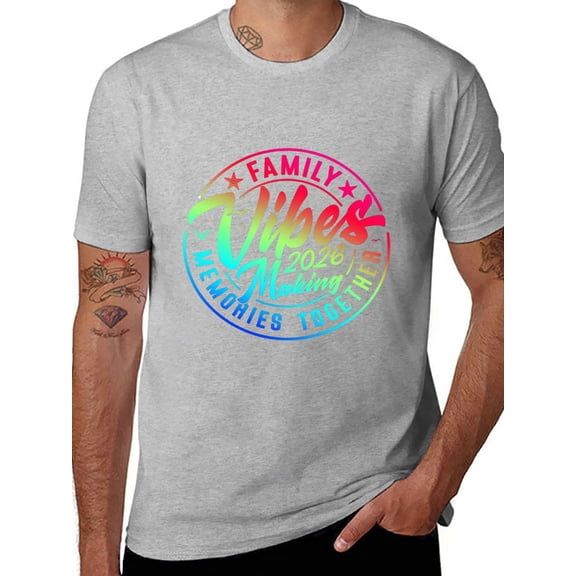 Potopok Family 2026 Vibes Family Reunion Vacation Making Memories T-Shirt – Soft & Breathable for Group Photos, Parties, and Everyday Casual Wear,Gray - XL
