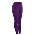 thumbnail image 4 of Compression Leggings for Women Leggings with Pockets High Waisted Workout Yoga Pants Purple L, 4 of 7