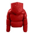 thumbnail image 6 of TAIAOJING Women's Winter Cropped Puffer Jacket Ladies Autumn Warm Short Shiny Padded Hooded Leather Oversized Zip-Up Quilted Puffy Short Down Coat, 6 of 6