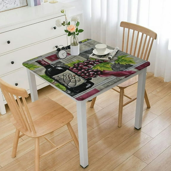 BANET  Deluxe Elastic Edged Flannel Backed Vinyl Fitted Table Cover - Wine Party - Fits Square Tables white