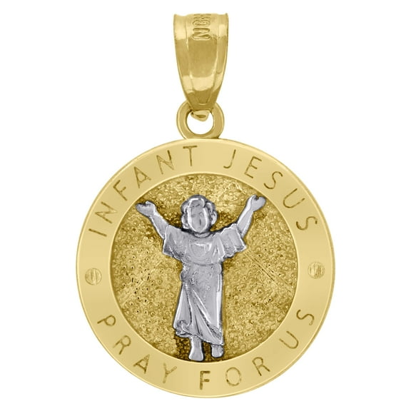 10kt Two-Tone Gold Unisex Textured Infant Jesus Pray For Us Religious Charm Pendant