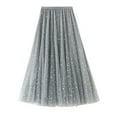 thumbnail image 2 of Npasoilc Sequin Gauze Skirt for Women Trendy Elastic Waist Ruffle Hem Pleated A-line Puffy Skirt Solid Color Casual Loose Skirt, 2 of 7