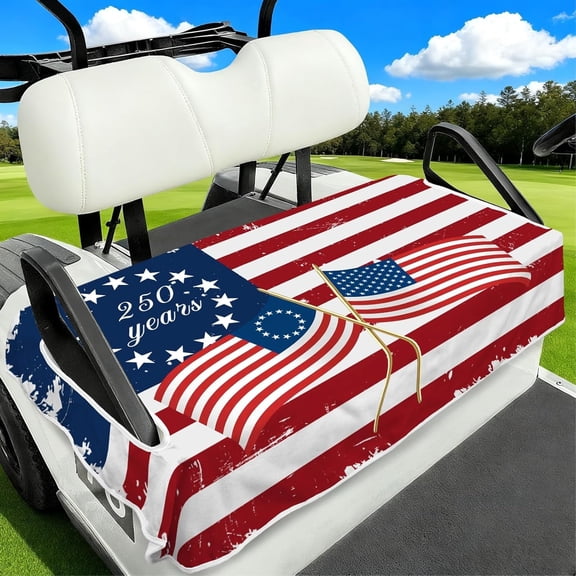 American Flag 4th of July Golf Cart Seat Covers, Universal Fit for EZGO, Club Car, Yamaha 52"x32", 2 Passenger Golf Cart Seat Protector, Durable Washable