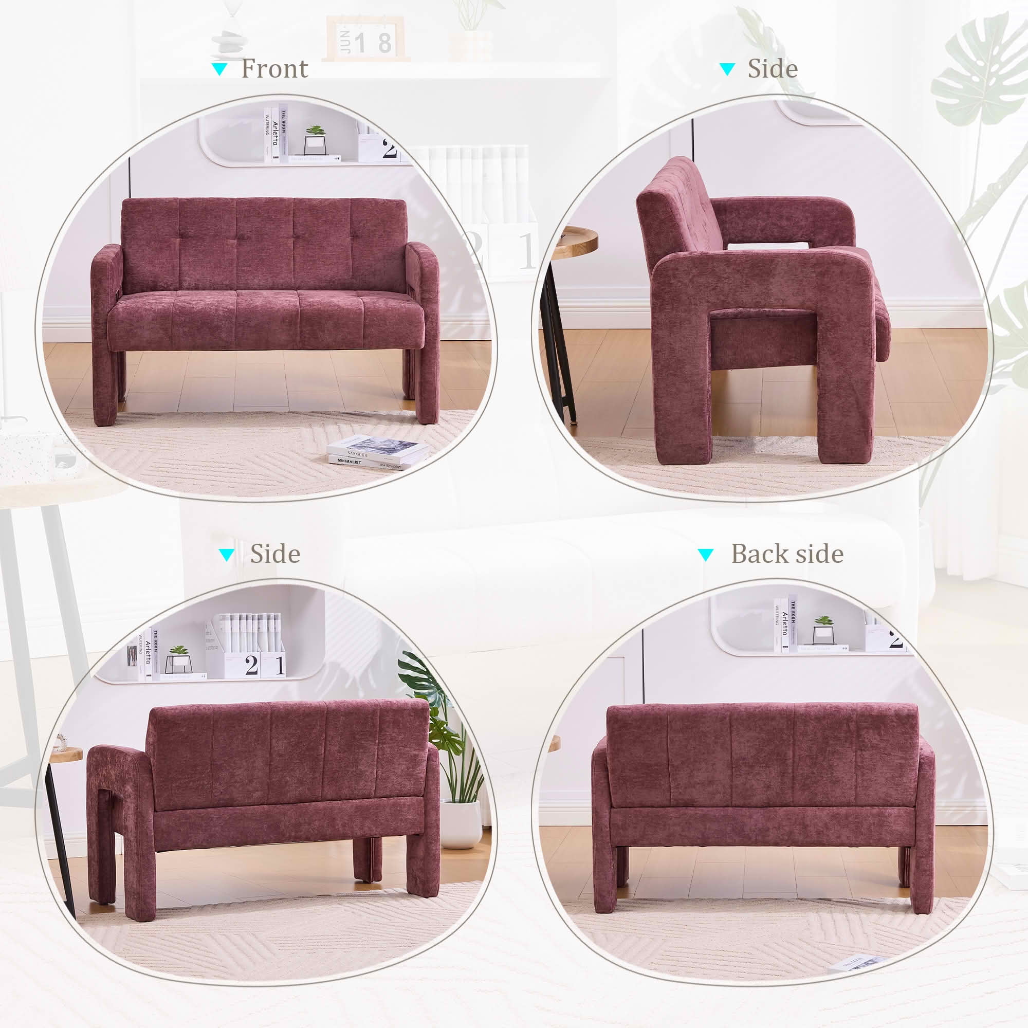 MAYEERTY Nordic Chenille 2-Seat Loveseat, Comfy Double Armrest Compact Leisure Sofa for Small Space Bedroom & Living Room