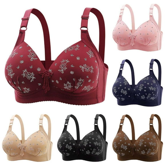 Ahuyic Summer Womens Bras,Plus Size Bras for Women,Women's Large Size Adjustable Push-Up Breathable Full Cup Bra Without Wires