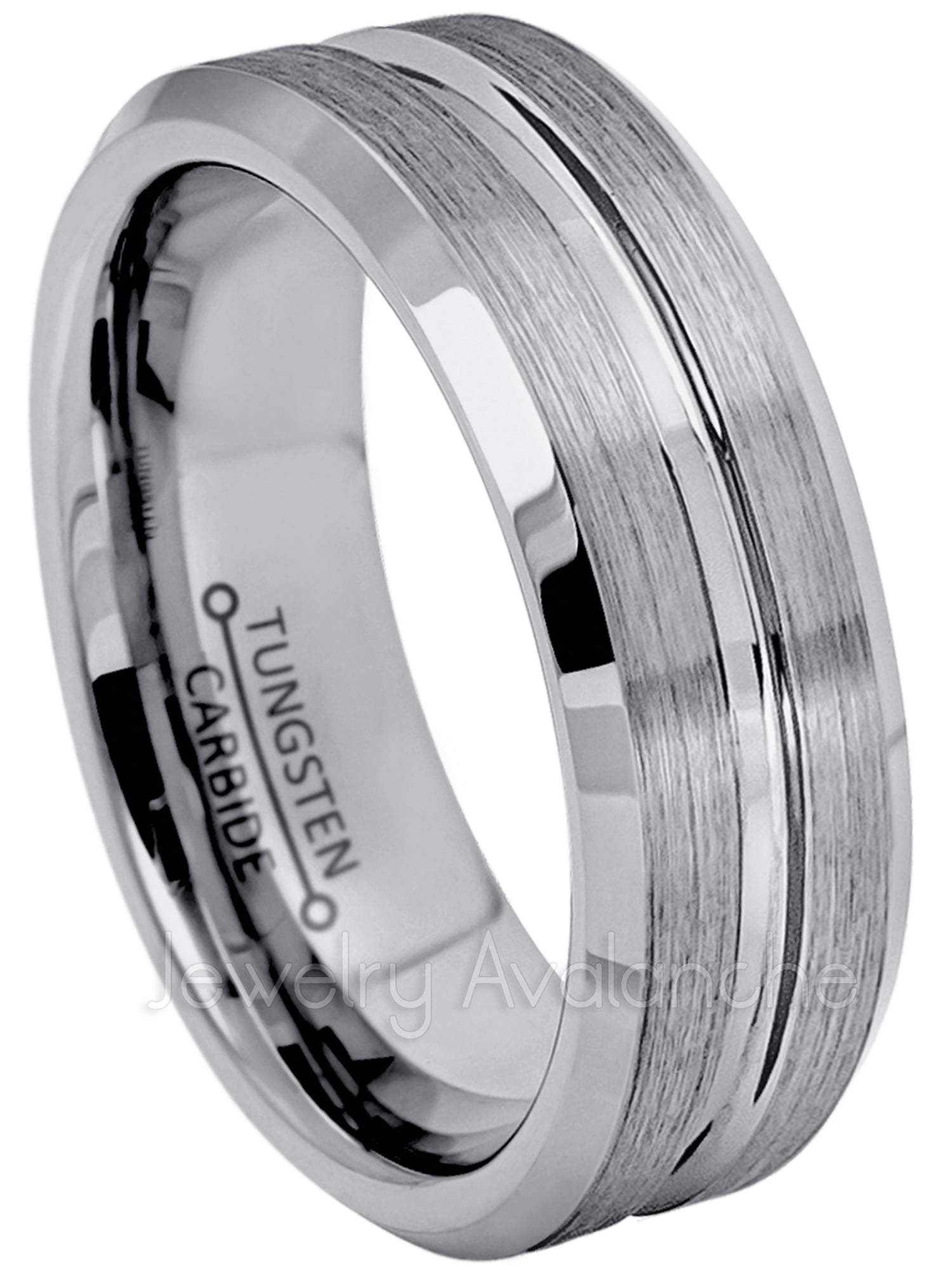 Brushed Finish Comfort Fit Beveled Edge Tungsten Carbide Ring Jewelry Avalanche 7mm Grooved Tungsten Wedding Band Mens Tungsten Anniversary Ring