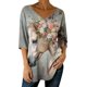 thumbnail image 3 of TaTaai Womens Spring Summer V Neck 3/4 Sleeve Printed Tops Loose Casual Pullover Blouses Soft Lightweight Daily Streetwear Outfits Gift, 3 of 5