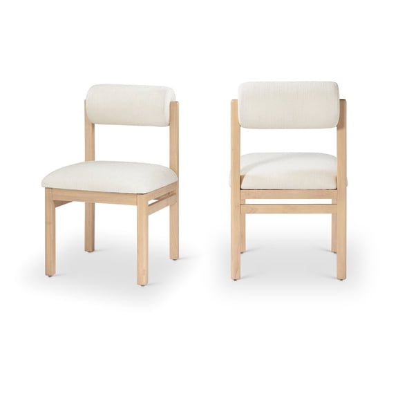 Meridian Furniture Roundhill Cream Linen Textured Fabric Upholstered Dining Chair, Set of 2