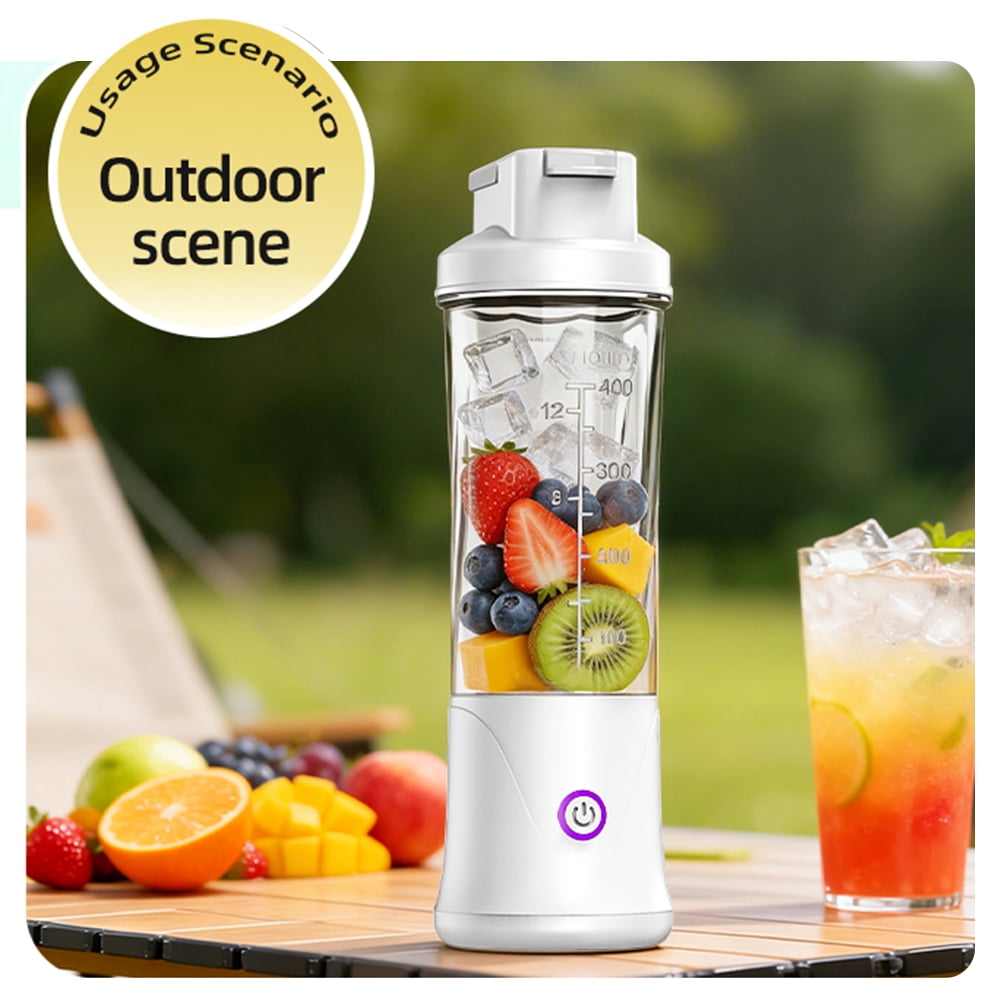 Flaremore 420ml Portable Blender for Shakes & Smoothies, USB Rechargeable Personal Blenders with 12 Blades,Digital LED Display,Mini Juicer Mixer with Handle Lid for Carrying, White