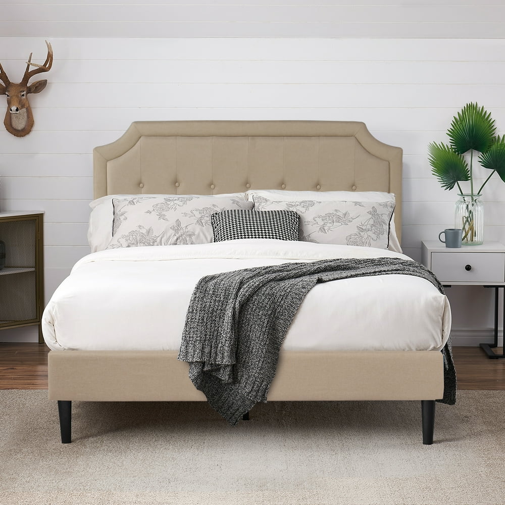 VECELO Upholstered Platform Bed Frame with Height Adjustable Tufted
