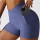 thumbnail image 3 of 2 piezas de cintura cruzada, pantalones cortos de yoga para levantar la cabeza y la cadera, pantalones cortos de fitness para correr y ciclismo con bolsillo, pantalones cortos ajustados para correr, 3 of 6