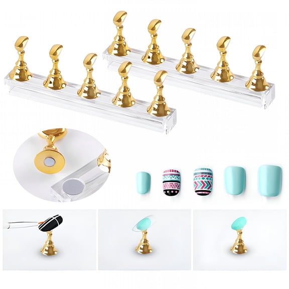 LAMIRO Nail Tools 2 Sets Acrylic Nail Display Stand Nail Tip Practice Holder Magnetic Nail Practice Stand Fingernail DIY Nail Art Stand