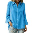 thumbnail image 6 of QSXADF Women's Button Down Shirts Cotton Linen Tops Point Collar Long Sleeve Solid Button Front Shirt For Office Casual Women's Fall Winter Tops, 6 of 6