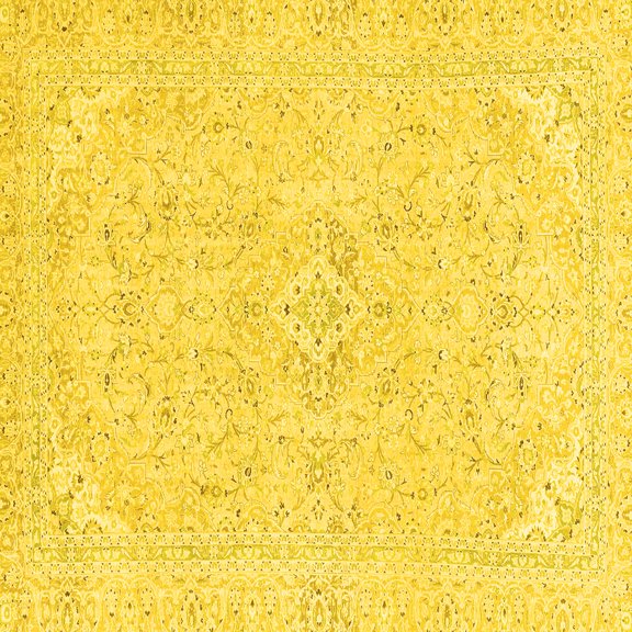 Ahgly Company Machine Washable Indoor Square Abstract Yellow Modern Area Rugs, 8' Square